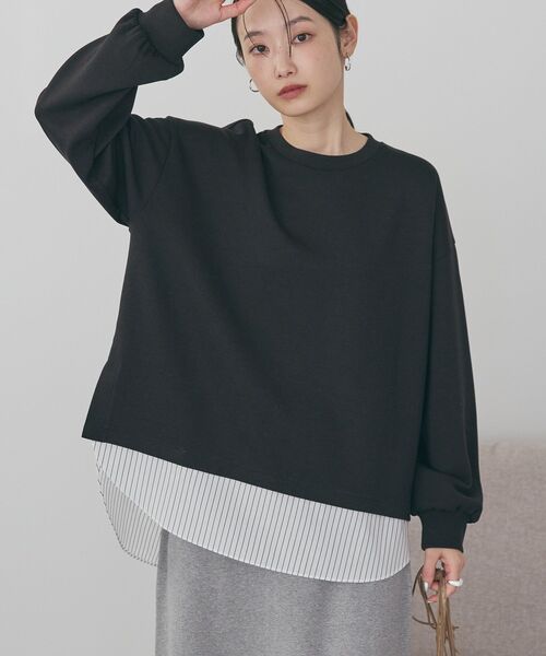 AMERICAN HOLIC（アメリカンホリック）の「シャツテールドッキングプルオーバー（スウェット・レディース・オフホワイト/グレー系その他/ブラック・M/L）」の9枚目の写真