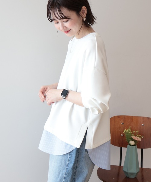 AMERICAN HOLIC（アメリカンホリック）の「シャツテールドッキングプルオーバー（スウェット・レディース・オフホワイト/グレー系その他/ブラック・M/L）」の2枚目の写真