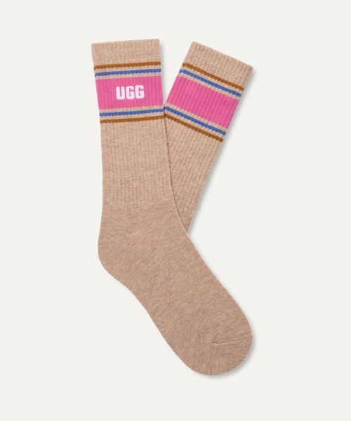 UGG（アグ）の「アグ 【UGG】-  ウィメンズ ソックス【W JEDLYN VARSITY CREW 1176830-SNDH】（ソックス/靴下・レディース・ライトブラウン・ONE SIZE）」の2枚目の写真