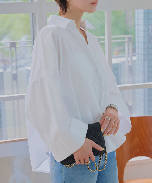3429【美品】45R レギュラーシャツ ブラウス 7033079 白 S ミラクルウェーブローン レギュラーカラーシャツ｜シャツ/ブラウス