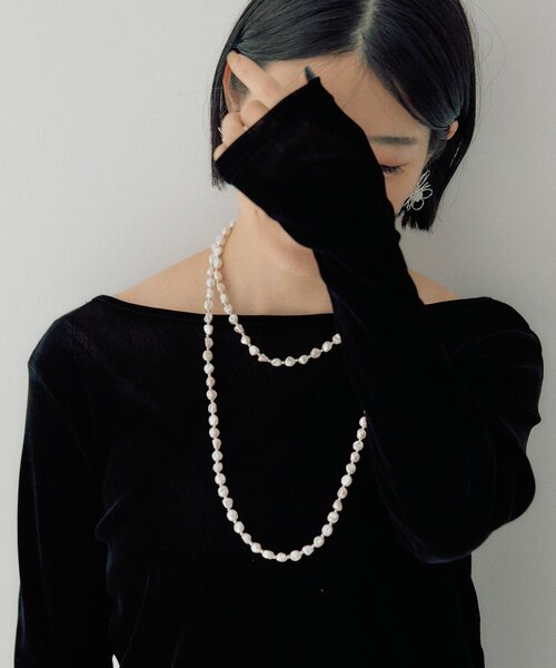 粒バロックパールロングネックレス
