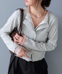 リブ×レース レイヤード風リブトップス