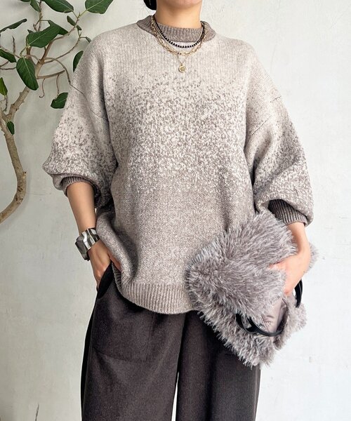 un dix cors（アンディコール）の「ラメグラデーションチュニックプルオーバー（ニット/セーター・レディース・グレー/チャコールグレー/ベージュ・FREE）」の3枚目の写真