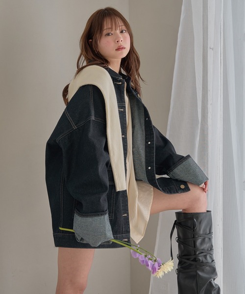 mideal(マイディール)の「denim over jacket / デニムオーバージャケット(デニムジャケット・レディース・インディゴブルー/グレー/ブラック・FREE)」の3枚目の写真