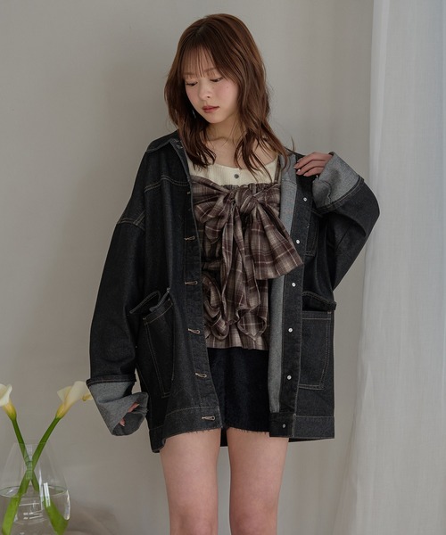 mideal(マイディール)の「denim over jacket / デニムオーバージャケット(デニムジャケット・レディース・インディゴブルー/グレー/ブラック・FREE)」の1枚目の写真