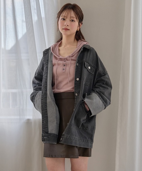 mideal(マイディール)の「denim over jacket / デニムオーバージャケット(デニムジャケット・レディース・インディゴブルー/グレー/ブラック・FREE)」の5枚目の写真