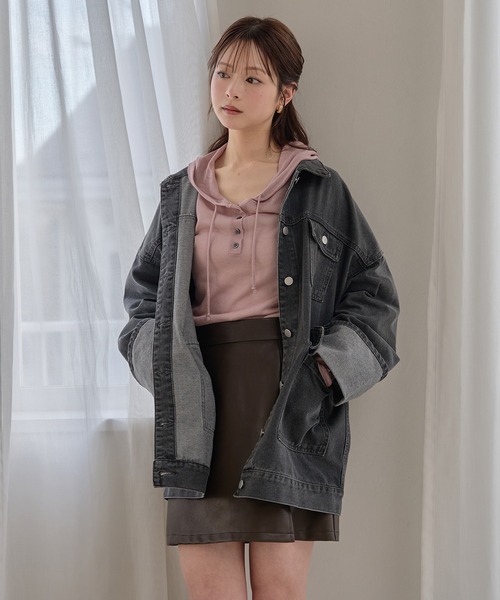 mideal(マイディール)の「denim over jacket / デニムオーバージャケット(デニムジャケット・レディース・インディゴブルー/グレー/ブラック・FREE)」の6枚目の写真