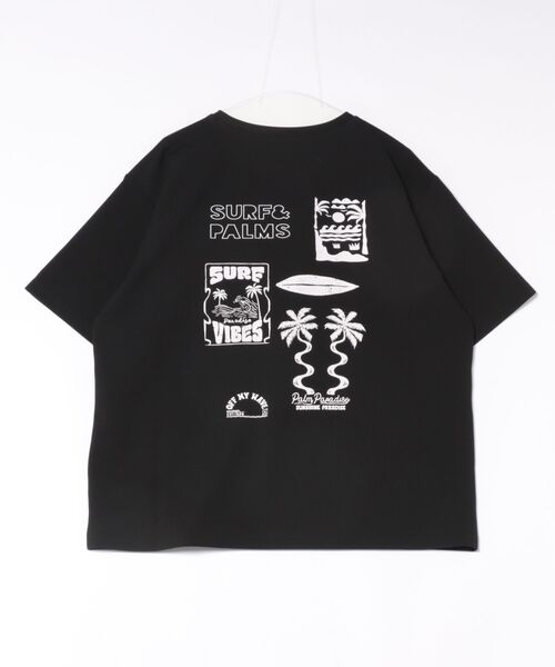 Kahiko(カヒコ)の「【Kahiko】SURF&Palms レイキーメンズTシャツ(Tシャツ/カットソー・メンズ・ブラック/ホワイト/ベージュ・FREE)」の1枚目の写真