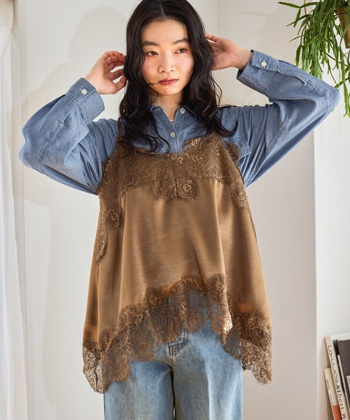 mysty woman（ミスティウーマン）の「イレヘムキャミチュニック　656817（キャミソール・レディース・ブラウン/ブラック/オフホワイト・FREE）」の3枚目の写真