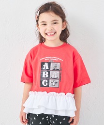 pairmanon（ペアマノン）の「【綿100%】ガールズ 裾フリル アニマル ロゴ ペプラムTシャツ（Tシャツ/カットソー）」