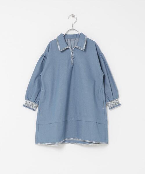 URBAN RESEARCH DOORS（アーバンリサーチドアーズ）の「『150サイズあり』デニム刺繍ワンピース(KIDS)（ワンピース・キッズ・インディゴブルー/ワンウォッシュ・120/150/135/105）」の2枚目の写真