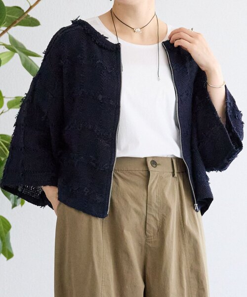 BEARDSLEY（ビアズリー）の「チェックフリンジプルオーバー（シャツ/ブラウス・レディース・ホワイト/ネイビー・FREE）」の14枚目の写真