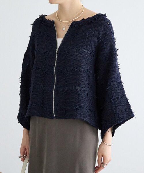 BEARDSLEY（ビアズリー）の「チェックフリンジプルオーバー（シャツ/ブラウス・レディース・ホワイト/ネイビー・FREE）」の8枚目の写真