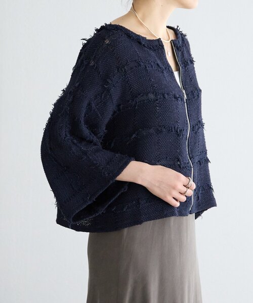 BEARDSLEY（ビアズリー）の「チェックフリンジプルオーバー（シャツ/ブラウス・レディース・ホワイト/ネイビー・FREE）」の6枚目の写真