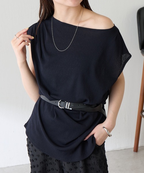 COLLAGE GALLARDAGALANTE（コラージュガリャルダガランテ）の「アシメタックフレンチTシャツ/WEB限定カラー展開（Tシャツ/カットソー・レディース・オフホワイト/ブラック/ブラウン/ネイビー・FREE）」の4枚目の写真