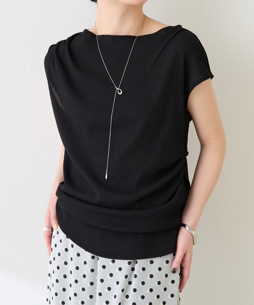 COLLAGE GALLARDAGALANTE（コラージュガリャルダガランテ）の「アシメタックフレンチTシャツ/WEB限定カラー展開（Tシャツ/カットソー・レディース・オフホワイト/ブラック/ブラウン/ネイビー・FREE）」の2枚目の写真