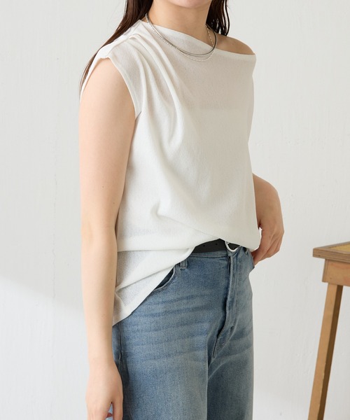 COLLAGE GALLARDAGALANTE（コラージュガリャルダガランテ）の「アシメタックフレンチTシャツ/WEB限定カラー展開（Tシャツ/カットソー・レディース・オフホワイト/ブラック/ブラウン/ネイビー・FREE）」の14枚目の写真