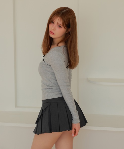 M DOLLY(エムドリー)の「ribbon fata knit tops/リボンファタニットトップス(ニット/セーター・レディース・グレー/ホワイト・FREE)」の10枚目の写真