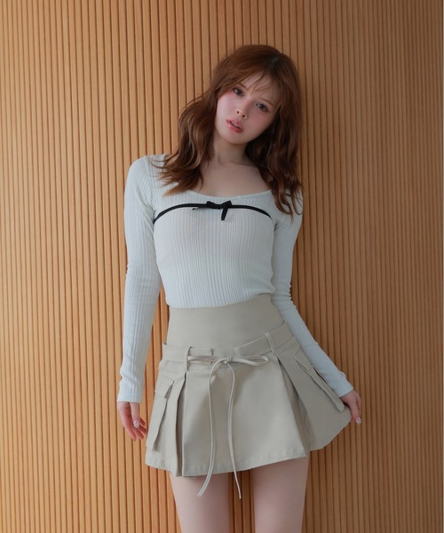 M DOLLY(エムドリー)の「ribbon fata knit tops/リボンファタニットトップス(ニット/セーター・レディース・グレー/ホワイト・FREE)」の3枚目の写真