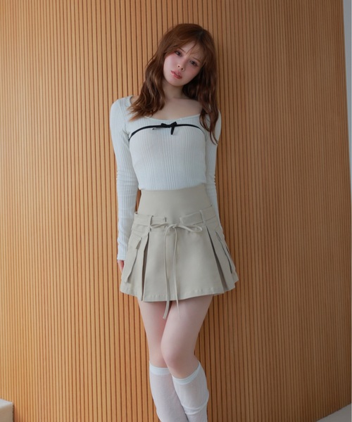 M DOLLY(エムドリー)の「ribbon fata knit tops/リボンファタニットトップス(ニット/セーター・レディース・グレー/ホワイト・FREE)」の4枚目の写真