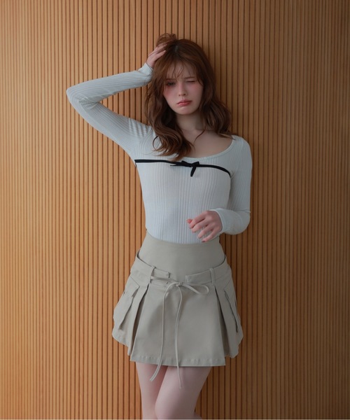 M DOLLY(エムドリー)の「ribbon fata knit tops/リボンファタニットトップス(ニット/セーター・レディース・グレー/ホワイト・FREE)」の5枚目の写真