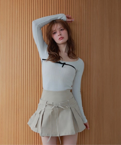 M DOLLY(エムドリー)の「ribbon fata knit tops/リボンファタニットトップス(ニット/セーター・レディース・グレー/ホワイト・FREE)」の7枚目の写真
