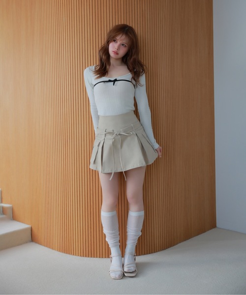 M DOLLY(エムドリー)の「ribbon fata knit tops/リボンファタニットトップス(ニット/セーター・レディース・グレー/ホワイト・FREE)」の8枚目の写真