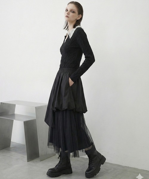 MONOe(モノエ)の「【主役級トップス】襟レース配色ジャガードトップス(Tシャツ/カットソー・レディース・ブラック/ベージュ・FREE)」の13枚目の写真