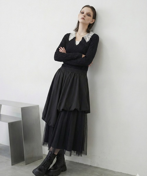 MONOe(モノエ)の「【主役級トップス】襟レース配色ジャガードトップス(Tシャツ/カットソー・レディース・ブラック/ベージュ・FREE)」の15枚目の写真