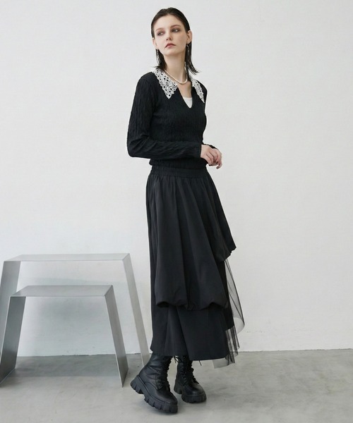 MONOe(モノエ)の「【主役級トップス】襟レース配色ジャガードトップス(Tシャツ/カットソー・レディース・ブラック/ベージュ・FREE)」の14枚目の写真
