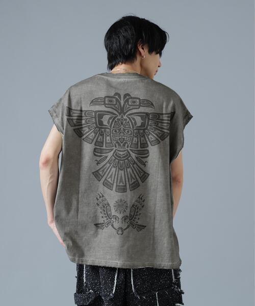 DANKE SCHON（ダンケシェーン）の「DankeSchon/ダンケシェーン/SPRAY BURN NOSLEEVE REDHOT（Tシャツ/カットソー・メンズ・ベージュ・L/M）」の6枚目の写真