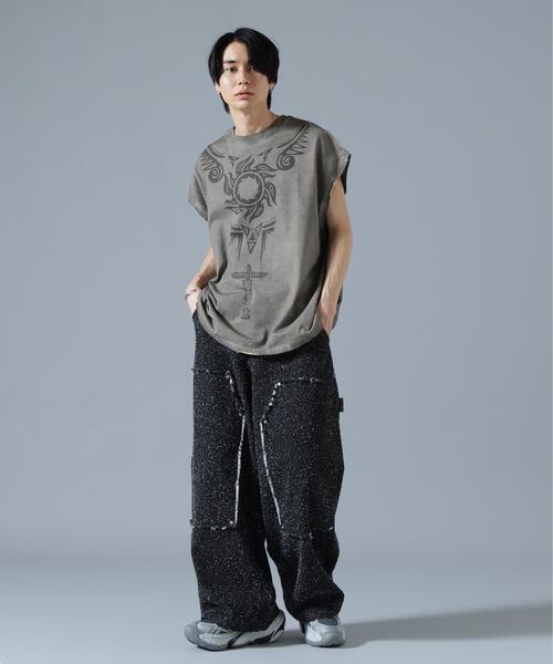 DANKE SCHON（ダンケシェーン）の「DankeSchon/ダンケシェーン/SPRAY BURN NOSLEEVE REDHOT（Tシャツ/カットソー・メンズ・ベージュ・L/M）」の7枚目の写真