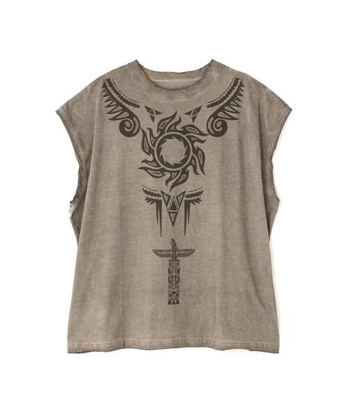 DANKE SCHON（ダンケシェーン）の「DankeSchon/ダンケシェーン/SPRAY BURN NOSLEEVE REDHOT（Tシャツ/カットソー・メンズ・ベージュ・L/M）」の9枚目の写真