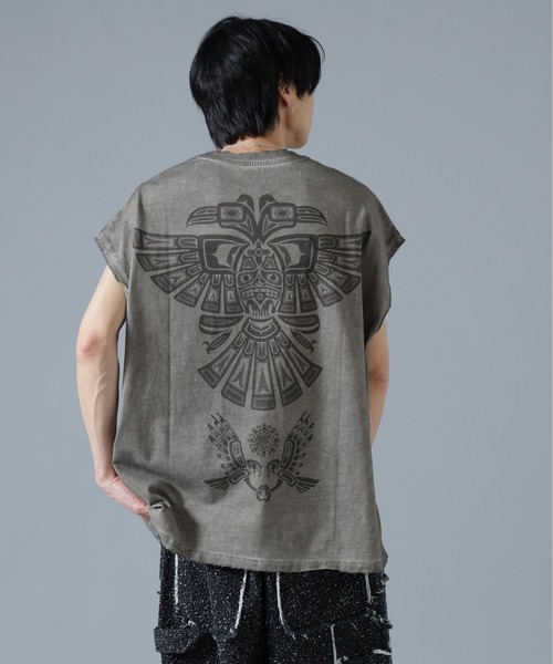 DANKE SCHON（ダンケシェーン）の「DankeSchon/ダンケシェーン/SPRAY BURN NOSLEEVE REDHOT（Tシャツ/カットソー・メンズ・ベージュ・L/M）」の3枚目の写真