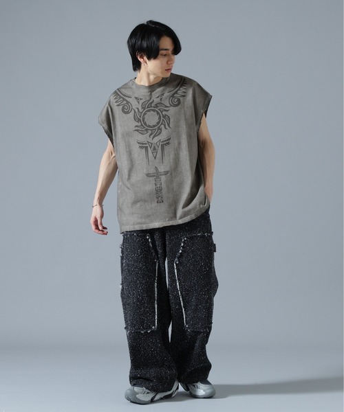 DANKE SCHON（ダンケシェーン）の「DankeSchon/ダンケシェーン/SPRAY BURN NOSLEEVE REDHOT（Tシャツ/カットソー・メンズ・ベージュ・L/M）」の4枚目の写真