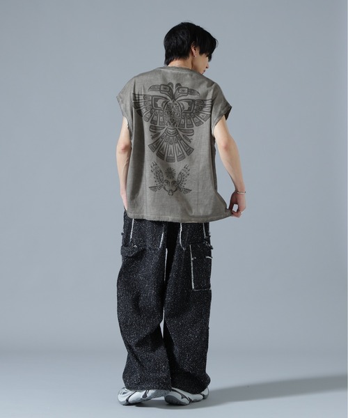 DANKE SCHON（ダンケシェーン）の「DankeSchon/ダンケシェーン/SPRAY BURN NOSLEEVE REDHOT（Tシャツ/カットソー・メンズ・ベージュ・L/M）」の5枚目の写真