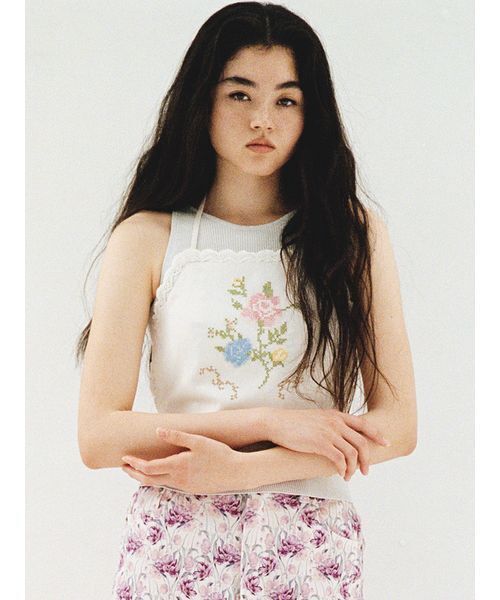 LILYBROWN リリーブラウン フラワークロスステッチホルターキャミビスチェ フラワークロスステッチホルターキャミビスチェ（その他トップス