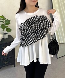 prose verse | ギンガムフリルペプラムロンT(Tシャツ/カットソー)