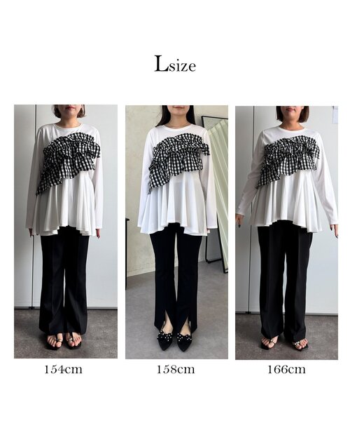 prose verse（プロズヴェール）の「ギンガムフリルペプラムロンT（Tシャツ/カットソー・レディース・ブラック/オフホワイト・MEDIUM/LARGE）」の19枚目の写真