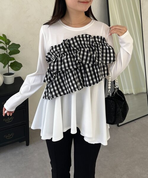 prose verse（プロズヴェール）の「ギンガムフリルペプラムロンT（Tシャツ/カットソー・レディース・ブラック/オフホワイト・MEDIUM/LARGE）」の20枚目の写真