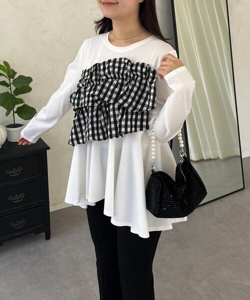 prose verse（プロズヴェール）の「ギンガムフリルペプラムロンT（Tシャツ/カットソー・レディース・ブラック/オフホワイト・MEDIUM/LARGE）」の21枚目の写真