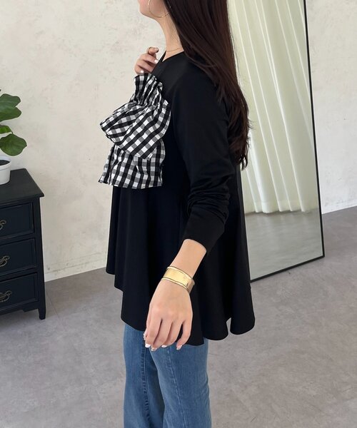 prose verse（プロズヴェール）の「ギンガムフリルペプラムロンT（Tシャツ/カットソー・レディース・ブラック/オフホワイト・MEDIUM/LARGE）」の3枚目の写真