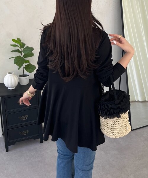 prose verse（プロズヴェール）の「ギンガムフリルペプラムロンT（Tシャツ/カットソー・レディース・ブラック/オフホワイト・MEDIUM/LARGE）」の4枚目の写真