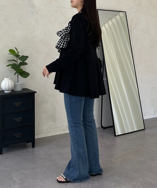 prose verse（プロズヴェール）の「ギンガムフリルペプラムロンT（Tシャツ/カットソー・レディース・ブラック/オフホワイト・MEDIUM/LARGE）」の11枚目の写真