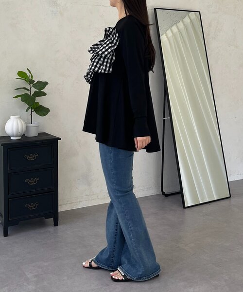 prose verse（プロズヴェール）の「ギンガムフリルペプラムロンT（Tシャツ/カットソー・レディース・ブラック/オフホワイト・MEDIUM/LARGE）」の12枚目の写真