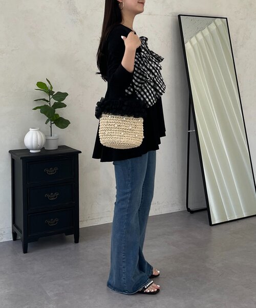 prose verse（プロズヴェール）の「ギンガムフリルペプラムロンT（Tシャツ/カットソー・レディース・ブラック/オフホワイト・MEDIUM/LARGE）」の15枚目の写真