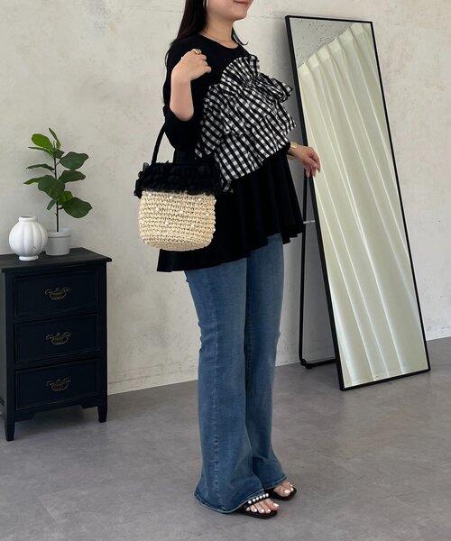 prose verse（プロズヴェール）の「ギンガムフリルペプラムロンT（Tシャツ/カットソー・レディース・ブラック/オフホワイト・MEDIUM/LARGE）」の16枚目の写真