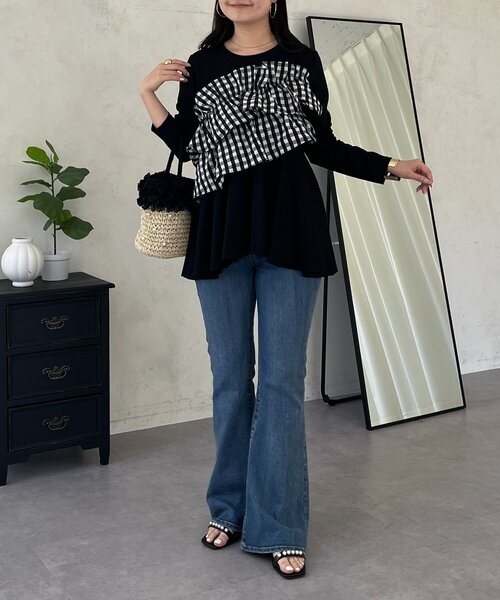 prose verse（プロズヴェール）の「ギンガムフリルペプラムロンT（Tシャツ/カットソー・レディース・ブラック/オフホワイト・MEDIUM/LARGE）」の17枚目の写真