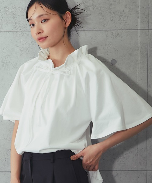 SMILE ORCHID(スマイルオーキッド)の「綿100%2WAYフリルネックtシャツ(Tシャツ/カットソー・レディース・ブラック/ホワイト・FREE)」の16枚目の写真