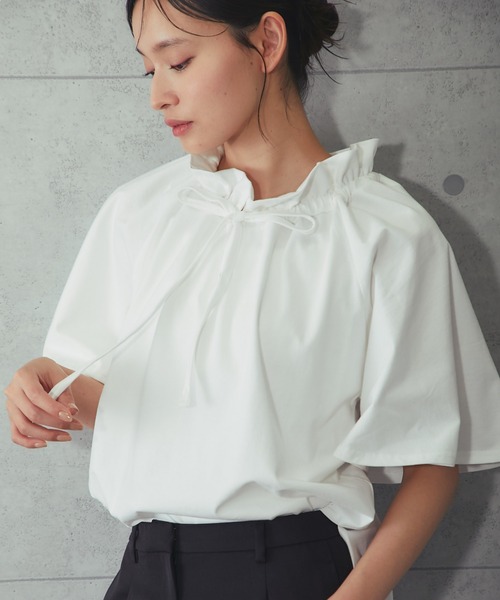 SMILE ORCHID(スマイルオーキッド)の「綿100%2WAYフリルネックtシャツ(Tシャツ/カットソー・レディース・ブラック/ホワイト・FREE)」の20枚目の写真